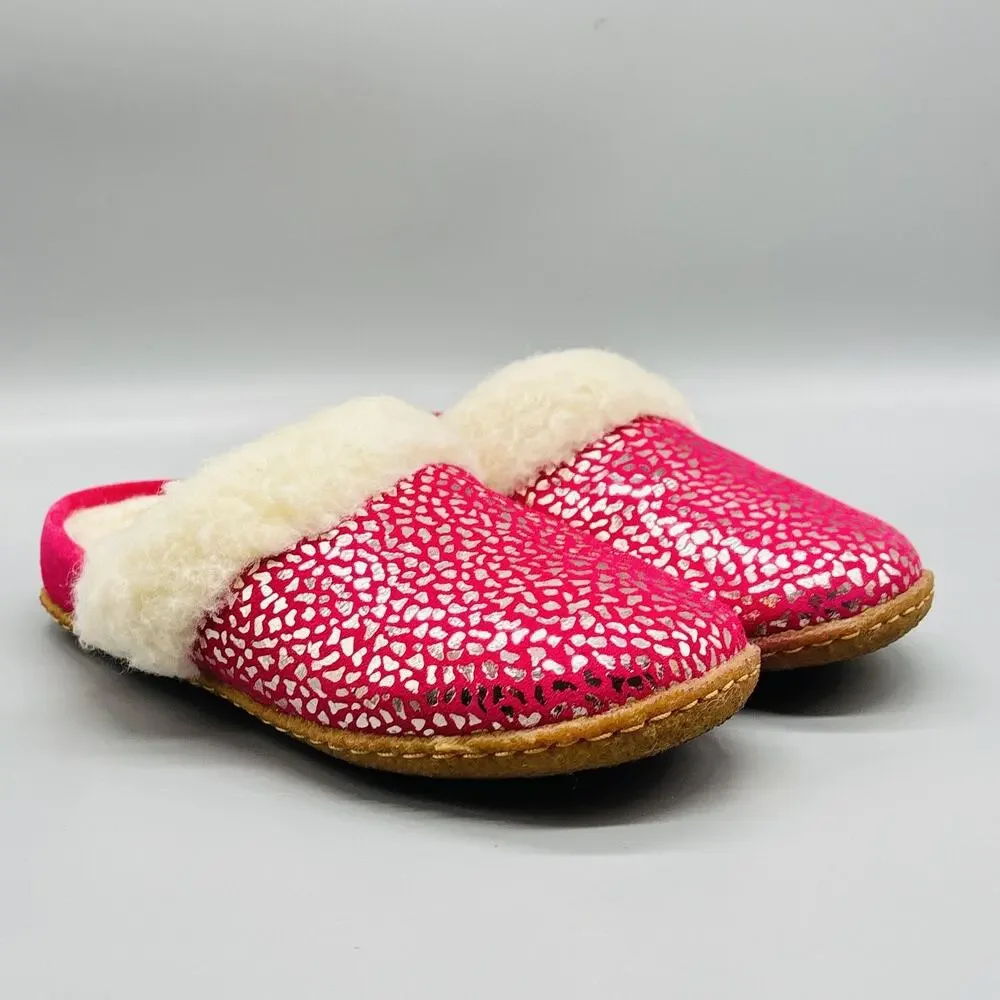 Sorel Shoes Kids Girls 3 Pink Faux Fur Lined Slip On Clog Cozy House Slippers